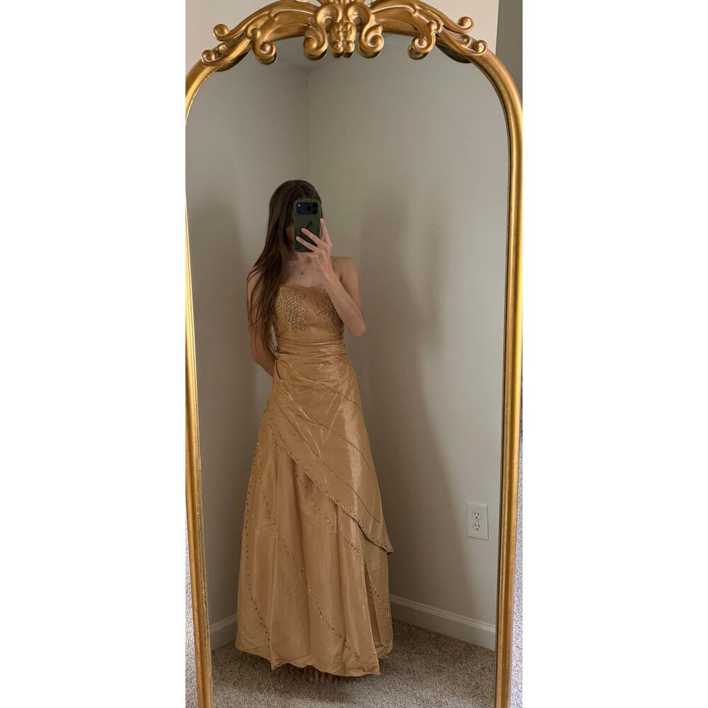 Vintage Y2K 90s Marsoni Beaded Gold Dress